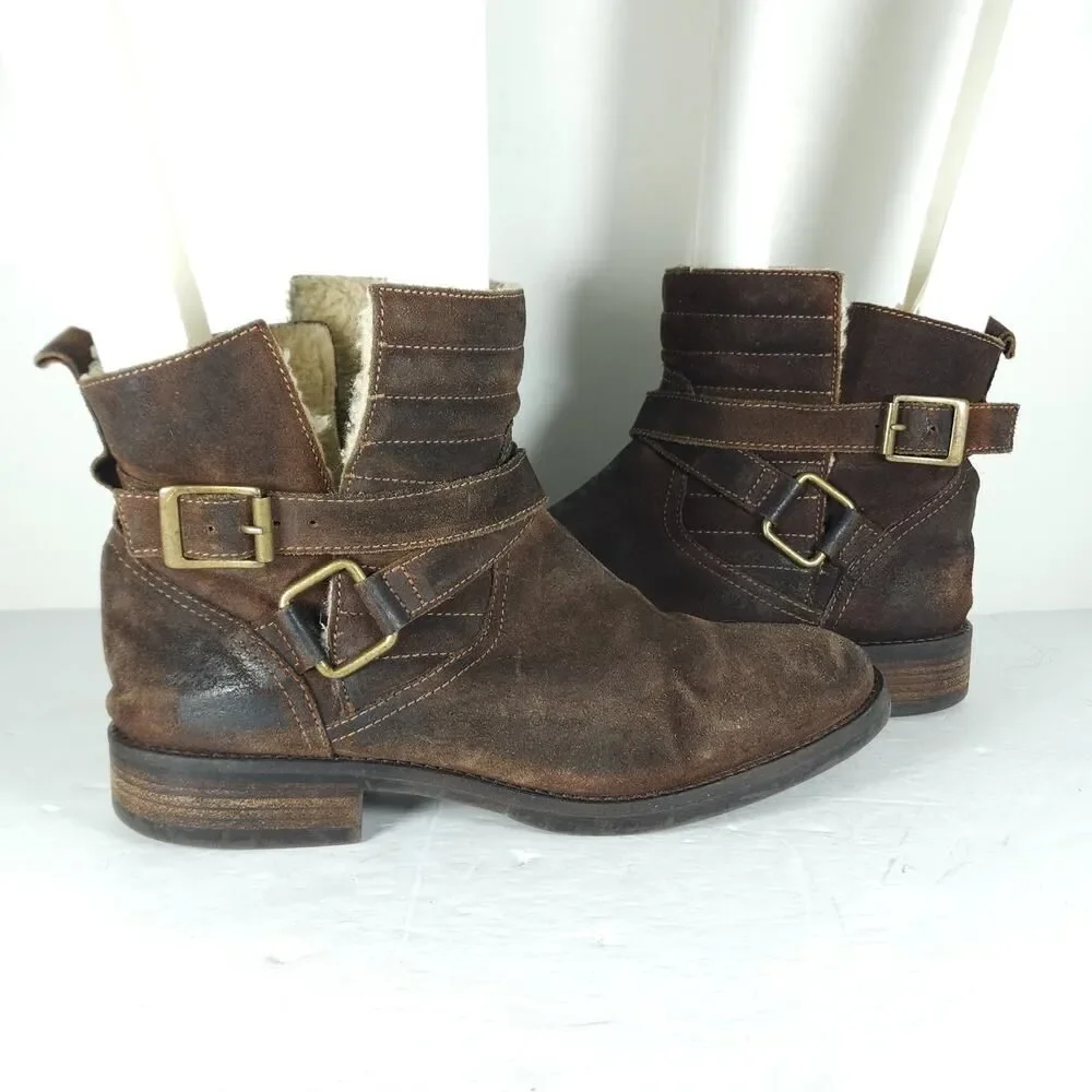 Fabianelli Women's US9-9,5 EU40 Brown Suede Fleece Lined Ankle Booties Italy